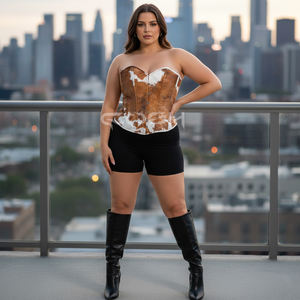 Fournisseur de corsets de mode OEM ODM, corset sans bretelles à imprimé vache, taille plus, à armatures en acier, décolleté en cœur - Product Image 5