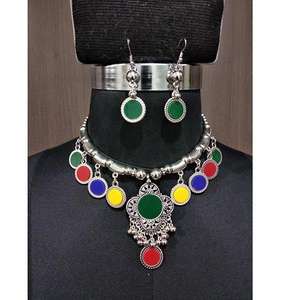 Jeweljunk plaqué rhodium perles multicolores Navratri collier ensemble 1112828A collier de perles à la mode pour les femmes - Product Image 1