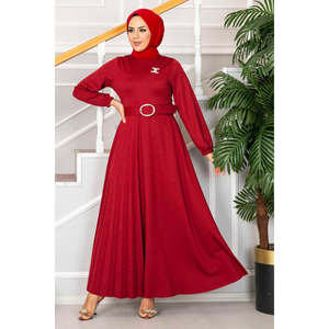 Asmara <b>Belted</b> Hijab Dress <b>Red</b> - Product Image 1