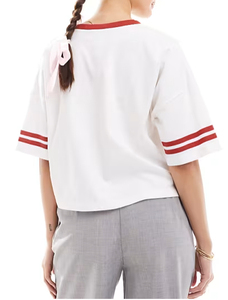 เสื้อยืดครอปสปอร์ตแขนสั้นคอกลมสำหรับผู้หญิง ผ้าฝ้าย 100% ระบายอากาศได้ดี ไม่เป็นขุย เป็นมิตรกับสิ่งแวดล้อม พิมพ์ลาย มีรูและซิป - Product Image 3