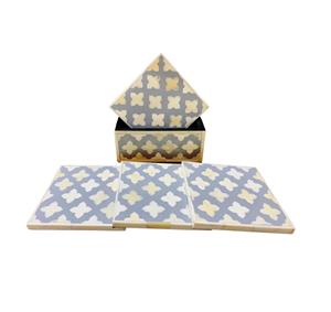 Brown Printed Wooden Enamel Bowl Coaster Custom <b>Wood</b> Coaster Set with 0handmade bone and Brass Inlay Made In India - Product Image 4