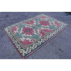 Alfombra Turca Vintage de 6.4x9 pies, Alfombra Grande, Alfombra de Lana Azul - Product Image 1