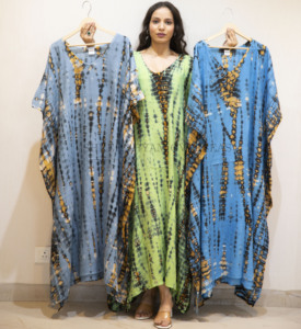 Vibes ชุดเดรสผ้าเรยอนสำหรับผู้หญิง, เดรสแขนสั้นคอวีเดรสคาฟตันแขนสั้นสำหรับใส่ชายหาดฤดูร้อน - Product Image 6