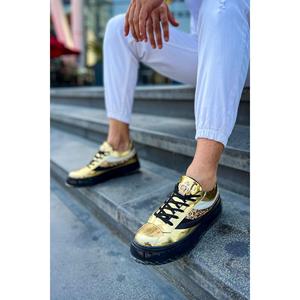 Chaussures de marche pour hommes Majesty St Fitness Talons bas Faux cuir 100% Vegan Modèle Ch975 en or - Product Image 4