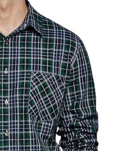 <b>Men</b> Plaid Button Up <b>Shirt</b> Dark Green Navy <b>Long</b> <b>Sleeve</b> <b>Casual</b> Checkered Flannel <b>Shirt</b> With Pocket Soft Autumn Winter Wholesale - Product Image 2