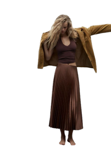 กระโปรงจีบสีน้ำตาลอมตะคุณภาพพรีเมี่ยมสำหรับภาพเงาที่เพรียวบางและซับซ้อน - Product Image 2