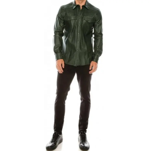 All Sizes New Arrival Customized High Quality Eco-Friendly Breathable <b>Men</b> Leather <b>Shirts</b>-Stand Collar Casual Style Professional - Product Image 3