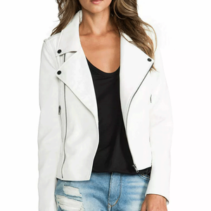 แจ็กเก็ตหนังแกะสีน้ำเงินทรงสลิมฟิตสำหรับผู้หญิงเสื้อแจ็คเก็ตแฟชั่นสำหรับนักขี่มอเตอร์ไซค์สีน้ำเงิน lambskin - Product Image 5