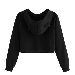 Sweat-shirt court pour femme à manches longues col roulé avec capuche décontracté col montant veste à capuche - Product Image 2