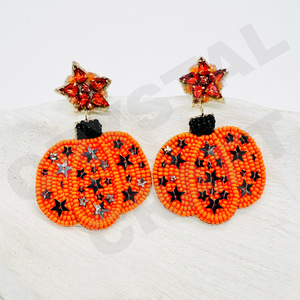Vintage Black Cat Beaded <b>Earrings</b> for Women <b>Halloween</b> Patriotic Memorial Day Accessory Orange White Blue Colour Fabric Weddings - Product Image 5