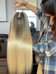 2024 SHY Mini peluca Topper nuevo diseño 8*8 cabello humano Remy rubio ceniza crudo europeo para encaje completo cuerpo onda pérdida de cabello libre - Product Image 4