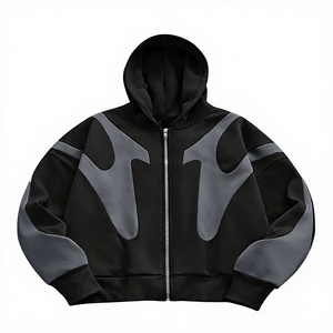 Veste à capuche zippée surdimensionnée en patchwork pour homme - Product Image 1