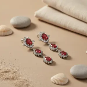 Pendientes de Plata con Rubíes para Mujer, Joyería de Moda - Product Image 3