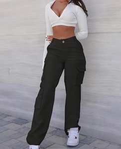 Pantalon cargo en toile léger pour homme et femme, longueur totale, avec taille élastique, poches tendance, vêtements, pantalon d'automne - Product Image 3