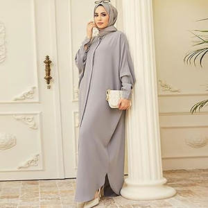 Abaya musulmana para mujer con botones Henley estilo camisa vestido de oración Batwing manga larga modesta túnica árabe de Oriente Medio - Product Image 3