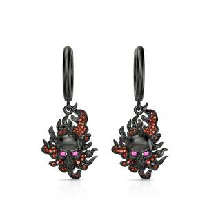 ต่างหูแฟชั่นทรงหยดน้ำเงินสเตอร์ลิงรูปหัวกะโหลกเปลวไฟ Jeulia Burning Ghost - Product Image 1
