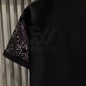 Camisetas estampadas con diamantes de imitación de ajuste holgado de color sólido, ropa de calle 100% algodón, camiseta con diamantes de imitación para hombre - Product Image 6