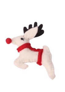 SAMYAK Handmade Wool Reindeer Plush Toy with Red Scarf Nose Eco-Friendly Reusable for <b>Christmas</b> Ages 2-4 Unisex Educational Toy - Product Image 2