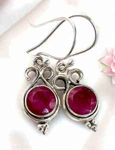 Boucles d'oreilles en rubis, pierre précieuse, argent sterling 925, bijoux, cadeau de naissance de juillet pour femmes, élégantes - Product Image 4