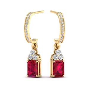 REYES Boucles d'oreilles pendantes élégantes de 2 carats de rubis taillé en émeraude en or 14K 18K 22K bijoux de mariage à la mode pour femmes perle pierre - Product Image 6