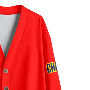 Theta Fraternity/Sorority Collegiate Style Winter <b>Red</b> <b>Cardigan</b> Thin Embroidered Wool/Acrylic Jacket OutWear - Product Image 3