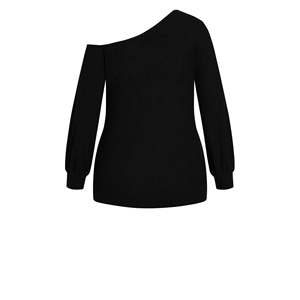Top in Maglia da Donna City Chic XXL, Manica Lunga, Monospalla, Design Nero - Product Image 2