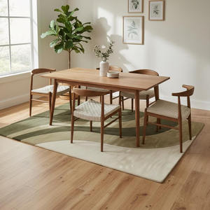 Olive Green Wool Area Rug with Modern Wavy Stripe Design | Contemporary Living Room Floor <b>Carpet</b> Minimalist Home Decor - Product Image 4