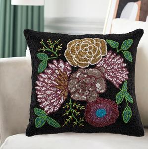 Floral Embroidery Cushion <b>Covers</b> Home Weddings Holidays Restaurants Living Rooms Hotels-Factory Price Beaded Work Cushion Case - Product Image 3