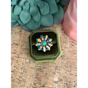 Southwest Handmade Multi Stone <b>Sterling</b> <b>Silver</b> <b>Adjustable</b> <b>Ring</b> Casual Fashion Gift - Product Image 1