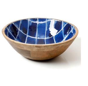 Ensalada de madera de mango hecha a mano de lujo que sirve esmalte de pulpo azul diseño lacado tazón de madera de mango para uso en la cocina del Hotel - Product Image 1