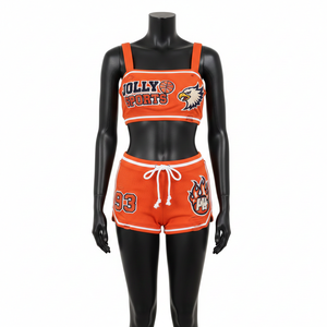 Conjunto de Bikini para Mujer, 220 GSM, Poliéster y Spandex Acanalado, Naranja Brillante con Paneles Blancos, Logotipo Personalizado con Transferencia Térmica - Product Image 5