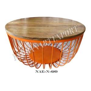 เฟอร์นิเจอร์ห้องนั่งเล่นสไตล์วินเทจอุตสาหกรรมแบบเหล็กโบราณ & โต๊ะกาแฟไม้มะม่วงแข็งสำหรับบ้านและวิลล่าใช้งานกลางแจ้ง - Product Image 3