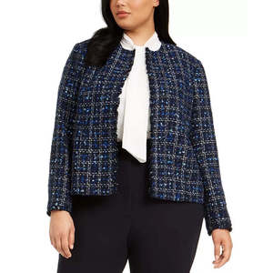 Giacca da Lavoro Blu a Quadri con Bordi Sfrangiati Calvin Klein Plus Size da Donna, Taglia 18W - Product Image 1