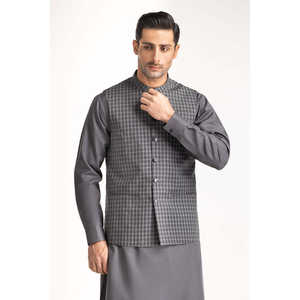 Gilet de travail personnalisable pour homme, noir, coupe-vent, à carreaux, avec boutons décoratifs, en polyester tricoté et toile brodée - Product Image 1