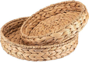 Plateau tissé en jacinthe d'eau jonc de mer au design moderne Boîte de rangement en plastique PET pour usage domestique Bac de stockage des aliments léger - Product Image 2