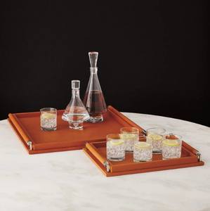 Plateau de table en cuir décoratif avec poignée décoratif pour table basse maison et bureau forme rectangle plateau de service en cuir pur - Product Image 3