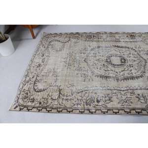 Alfombra Turca Vintage, Alfombra de 5.2x8.4 pies, Alfombra Oriental de Lana Marrón y Blanca - Product Image 3