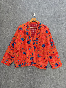 Recycled Short Kimono Phulkari Quilted Georgette Fabric 100% Cotton Eco-Friendly Women Festival <b>Wedding</b> Party Gift <b>Jacket</b> - Product Image 4