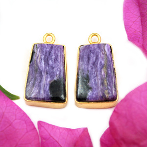 Natural Charoite Earring Pairs Connector DIY Designer Components Finding Supplies Brass 24K Gold Plated <b>Jewelry</b> Findings <b>Charm</b> - Product Image 1