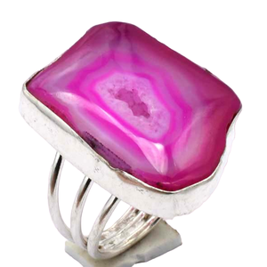 Venta al por mayor bisel fino ajuste facetado ágata Druzy piedra preciosa estilo Vintage 925 anillos de boda de plata para aniversarios para fiestas - Product Image 1