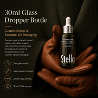 Flacon compte-gouttes en verre vert brillant 30 ml pour sérum botanique – Idéal pour les marques de cosmétiques bio et de beauté épurée, avec option de marque privée