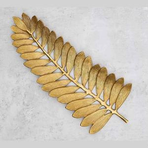 Stunning Long Leaf Designer Metal Serving Tray Golden Finish Decorative Centerpiece for Wedding Food <b>Vanity</b> Tea Coffee <b>Table</b> - Product Image 3