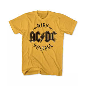 T-Shirt Classica Americana da Uomo ACDC High Voltage con Stampa Grafica, 100% Cotone Jersey, Oversize, Taglia M, Giallo - Product Image 1