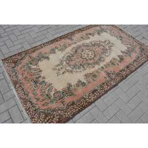 Turkish Area Rug 3.9x6.9 ft (119x209 cm), Vintage <b>Brown</b> Check Rug - Product Image 2