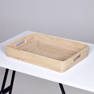 ถาดเสิร์ฟงานฝีมือเวียดนาม รูปทรงเรขาคณิต ฐานไม้ไผ่เป็นมิตรกับสิ่งแวดล้อม ดีไซน์การสานหวายที่ทนทาน ผิวขัดเงา หรูหรา - Product Image 5