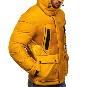 Veste matelassée décontractée en toile unie pour homme, nouveau style, fermeture éclair sur le devant, doublure thermique, coupe-vent, respirante, col montant chauffant - Product Image 4
