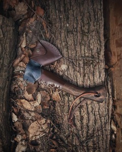High Quality Medieval <b>Style</b> Wood Handle Hatchet Axe Hand Forged Carbon Steel Blade with Protective Cover for Outdoor Camping - Product Image 5