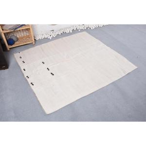 Tapis Kilim turc 4,9x5,3 pi (150x163 cm), tapis oriental vintage blanc - Product Image 4