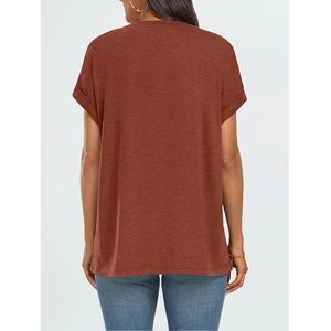 New Design OEM Service Solid Women'<b>s</b> 100% Cotton Short Sleeve Round Neck Shoulder Slope Comfortable T-shirt From Bangladesh - Product Image 5