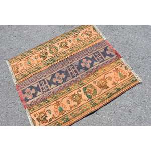 พรมปูพื้นขนาดกลางที่เป็นมิตรต่อสิ่งแวดล้อมขนสัตว์เย็บปะติดปะต่อกันสีส้มแบบดั้งเดิมพรมห้องรับประทานอาหารแบบตุรกี2.8x3.1ft ยางรอง9x12" - Product Image 2